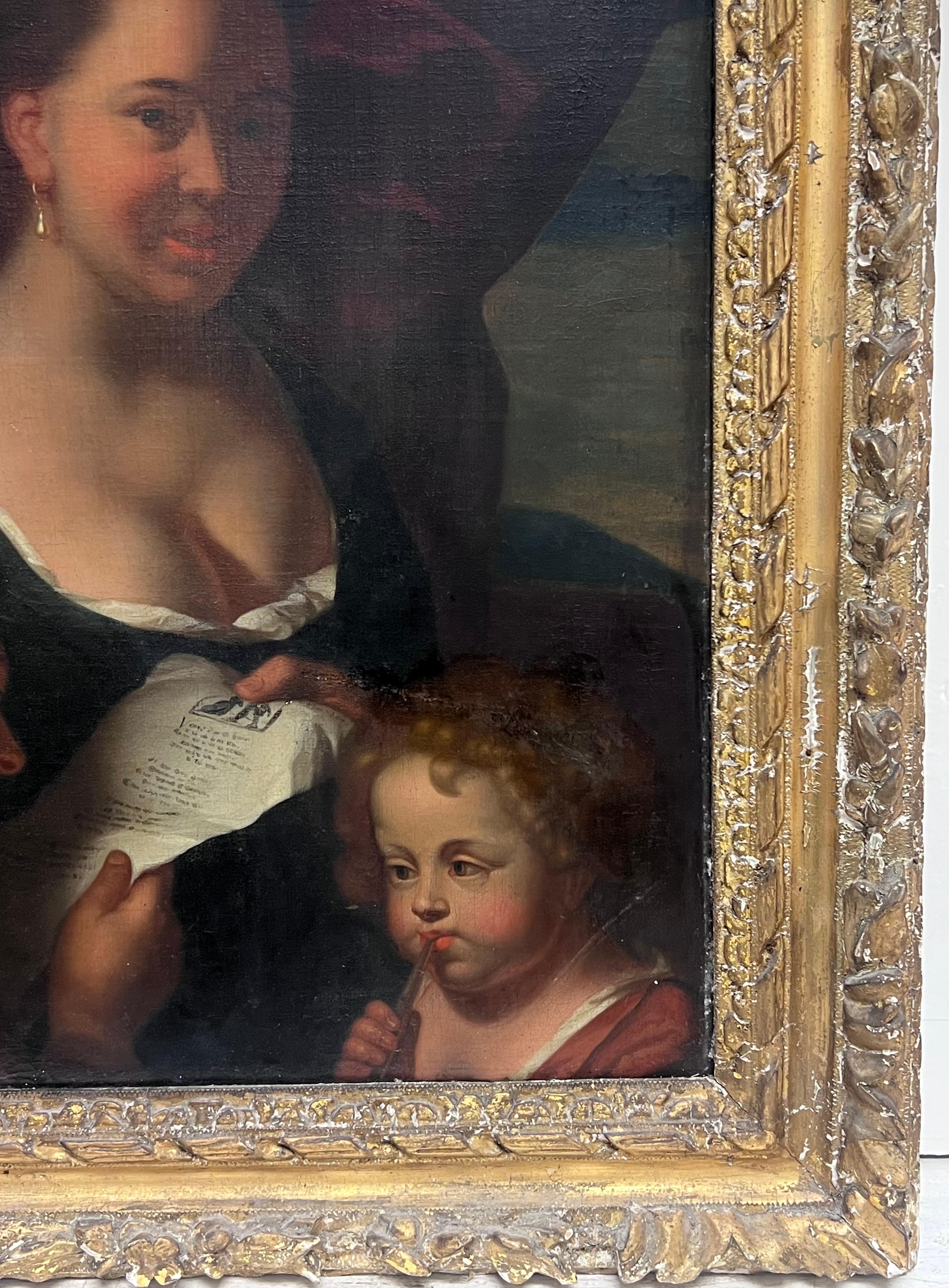 Fine 17th Century Dutch Old Master Oil Painting Mother & Young Children Reading For Sale 5