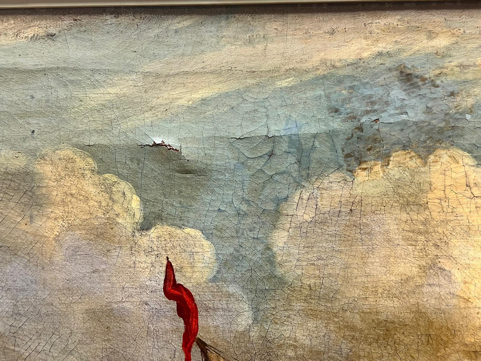 Enorme dipinto ad olio olandese del XVIII secolo, con città commerciale occupata, porto e navi - Painting Antichi maestri di Dutch Old Master