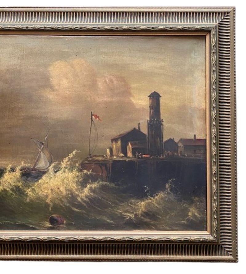Autre Paysage maritime hollandais ou anglais avec brise-lames, par C.I.C. Schabergen, 1928. en vente
