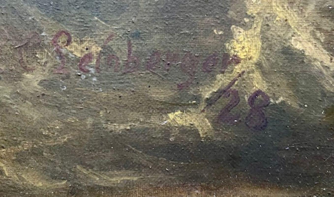 Peint à la main Paysage maritime hollandais ou anglais avec brise-lames, par C.I.C. Schabergen, 1928. en vente