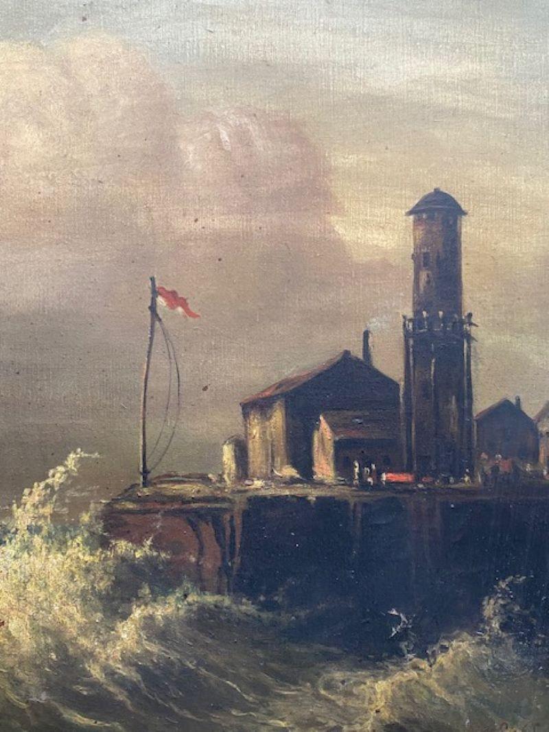 Paysage maritime hollandais ou anglais avec brise-lames, par C.I.C. Schabergen, 1928. Bon état - En vente à Nantucket, MA