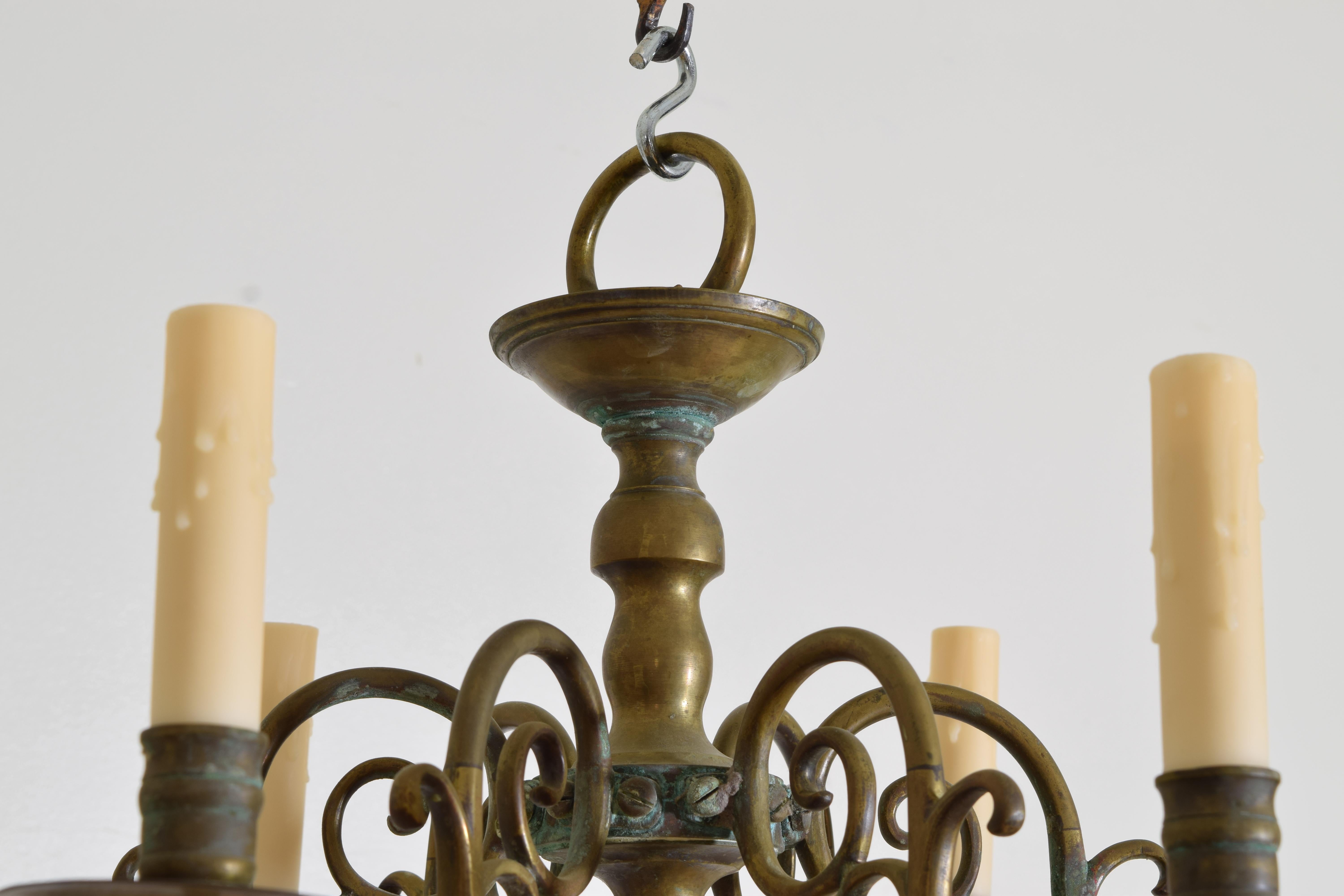 Dutch or French Patinated Brass 2-Tier 12-Light Chandelier, 2nd half 19th cen. In Good Condition For Sale In Atlanta, GA