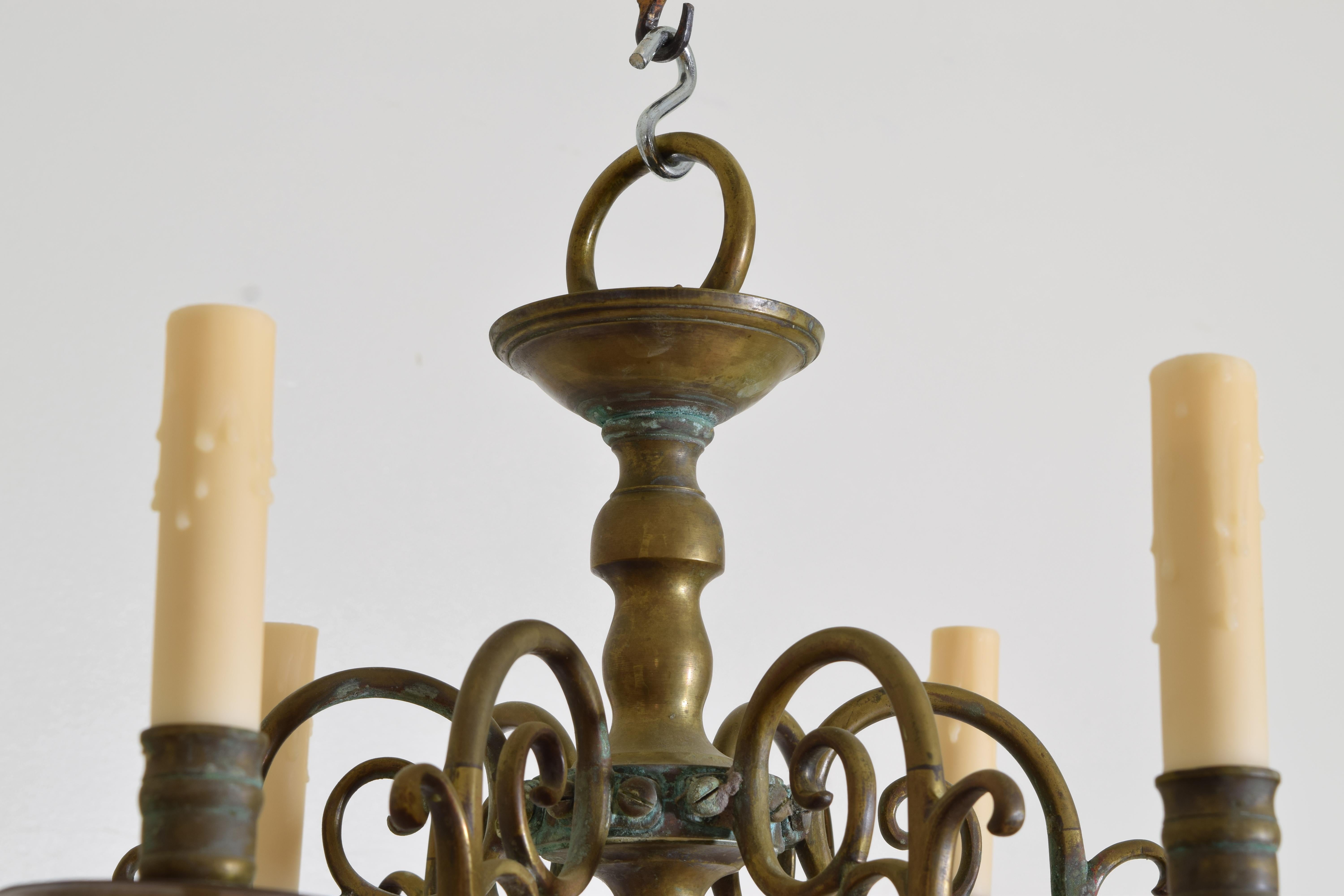 Dutch or French Patinated Brass 2-Tier 12-Light Chandelier, 2nd half 19th cen. In Good Condition In Atlanta, GA