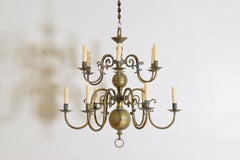 Dutch or French Patinated Brass 2-Tier 12-Light Chandelier, 2nd half 19th cen.