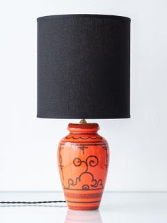 Dutch Orange Gouda “Tokio” Ceramic Table Lamp, 1970s, New Black Linen Shade