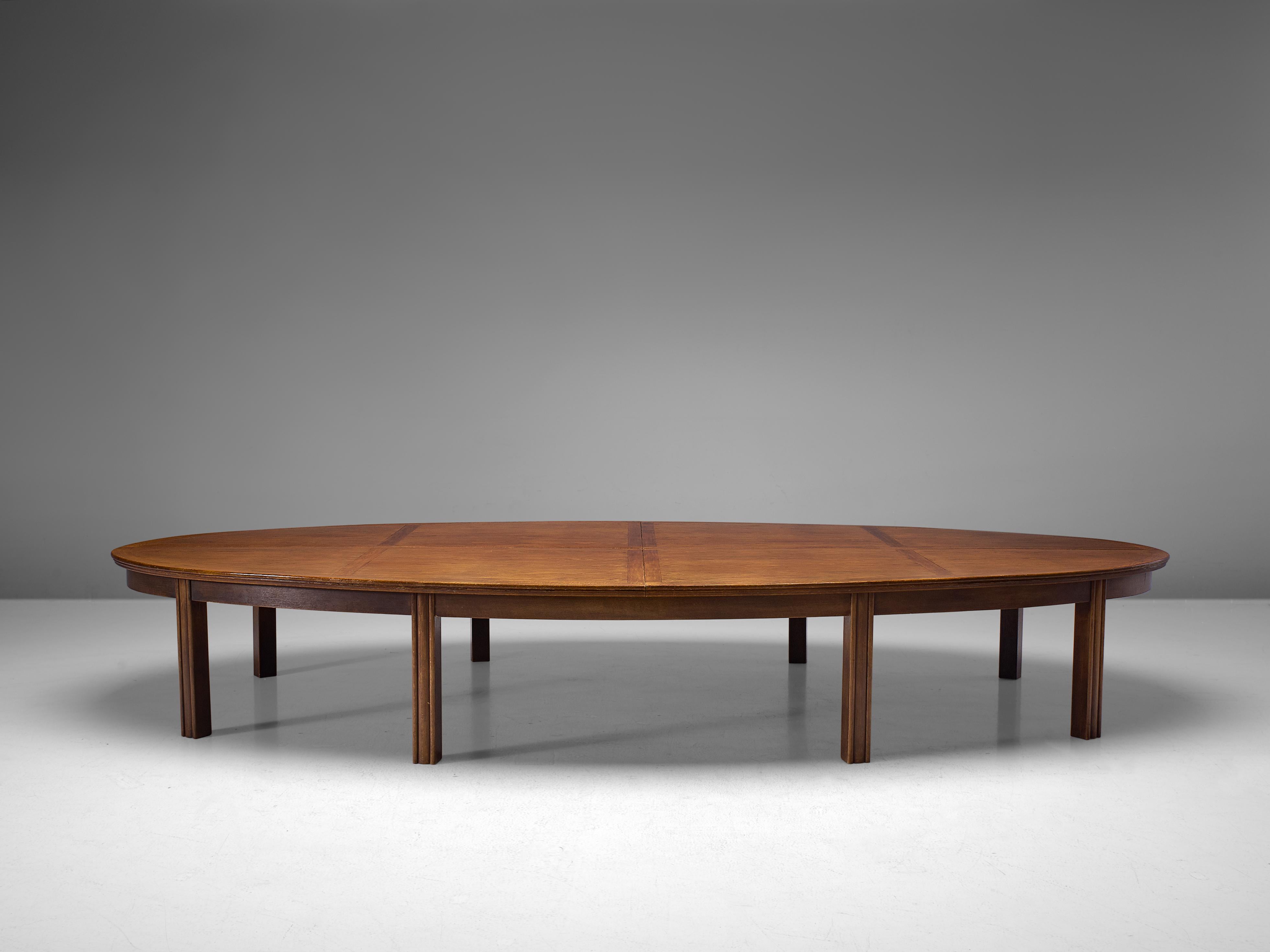 Dutch Oval-Shaped Conference Table in Stained Oak In Good Condition In Waalwijk, NL