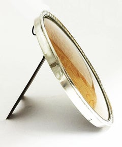 Dutch Oval Silver Photo Frame with Motif and Convex Hand Blown Glass, 1920s