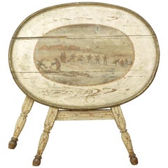 Dutch Painted Folding Table, Rustic Rural Scene, 19th Century, Original