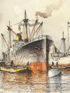 Dutch Painter Wim (Willem) Bos (1906-1974) Rotterdam harbour