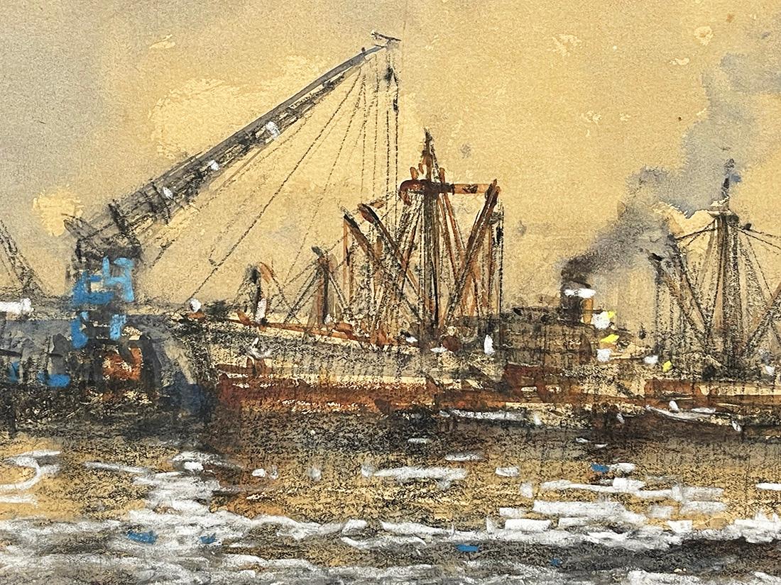 Niederländischer Maler Wim (Willem) Bos (1906-1974) Rotterdamer Hafen (20. Jahrhundert) im Angebot