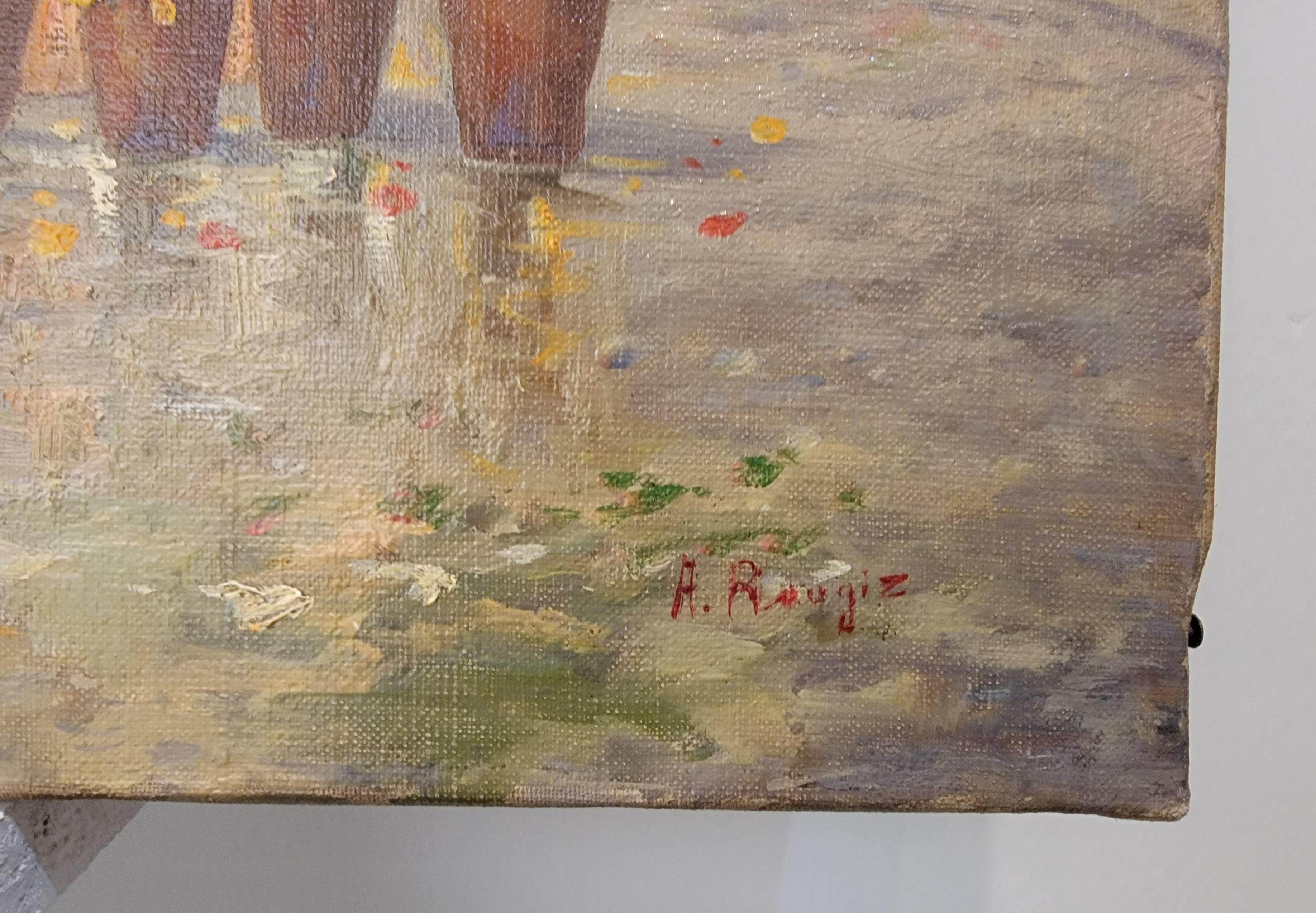 Dutch Painting Children with Flowers Circa. 1900 For Sale 2