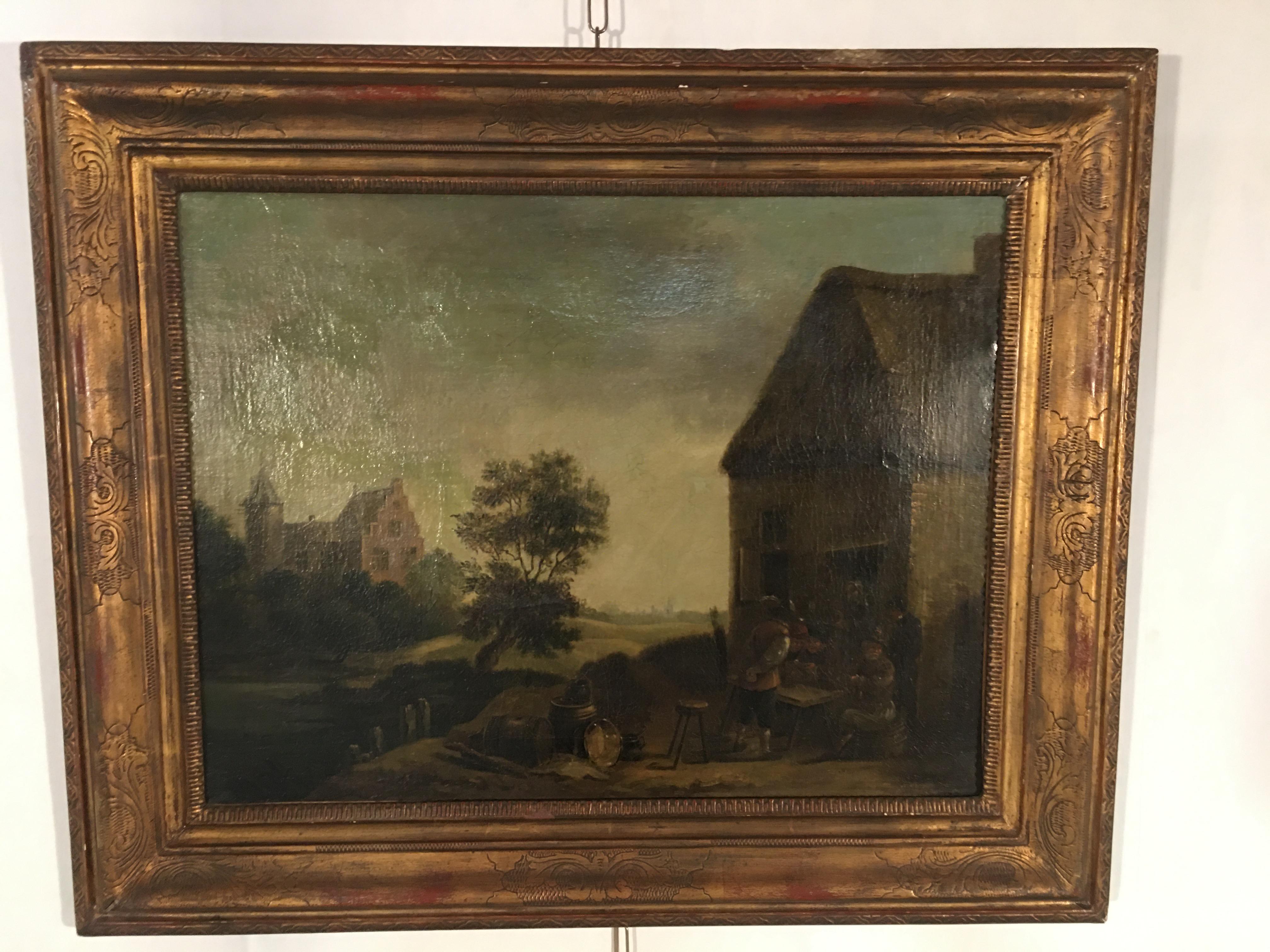 Beaux Arts Dutch Painting, Country Scene, 19th For Sale