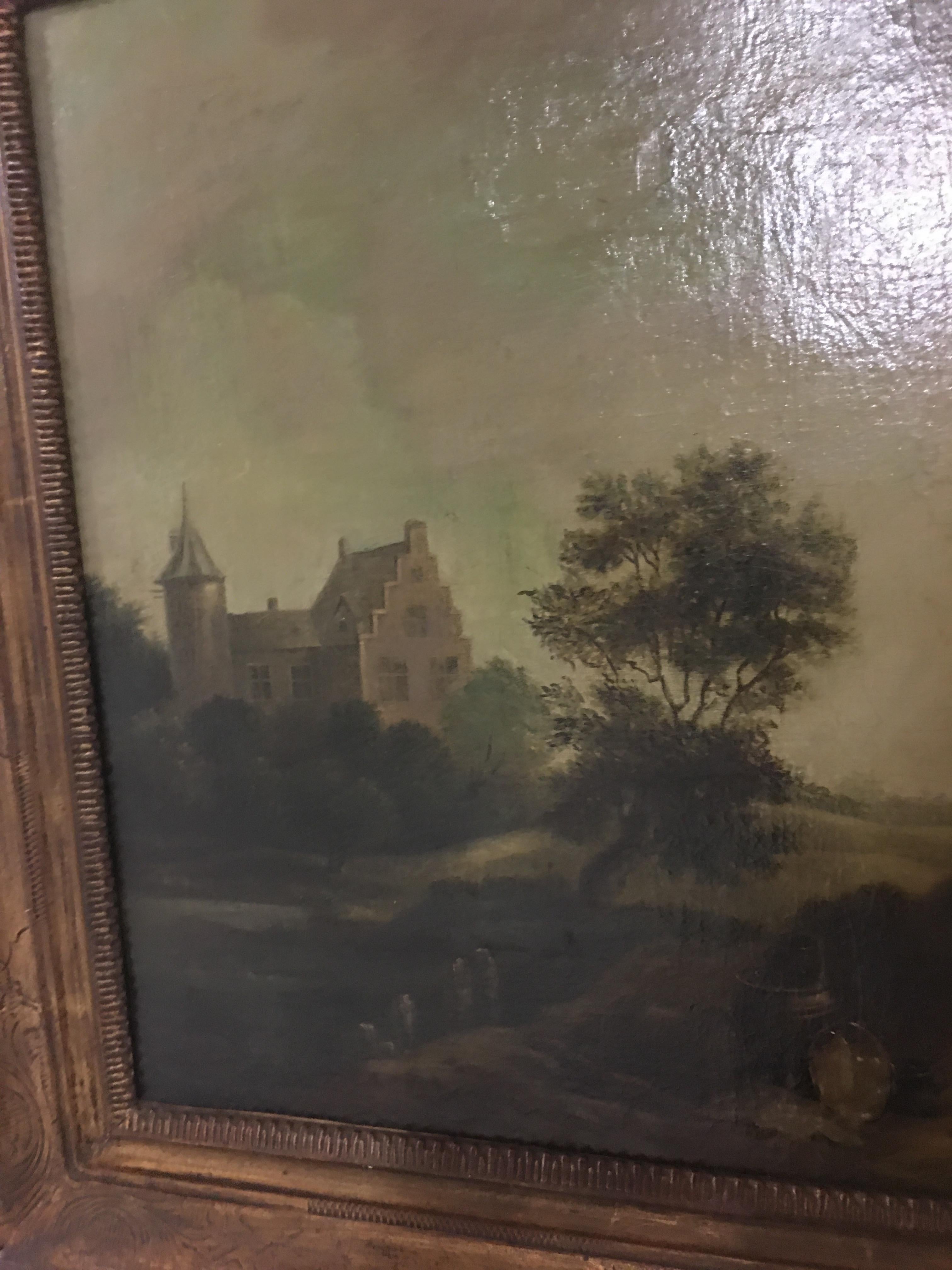 Cold-Painted Dutch Painting, Country Scene, 19th For Sale