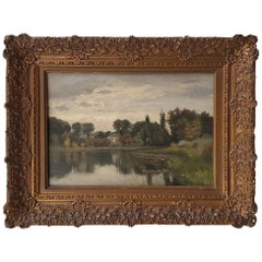 Dutch Painting Depicting a Country House Near a Pond First Half of 20th Century