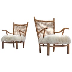 Dutch Pair of Armchairs with Rope Back and Tibetan Wool