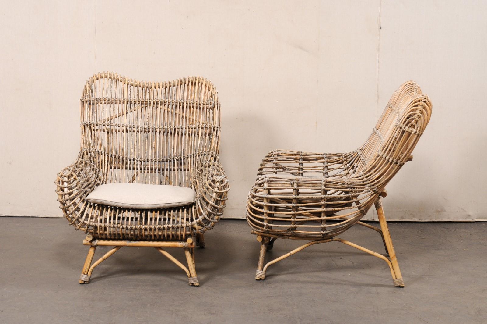 Dutch Pair of Bamboo & Rattan Lounge Chairs For Sale 6