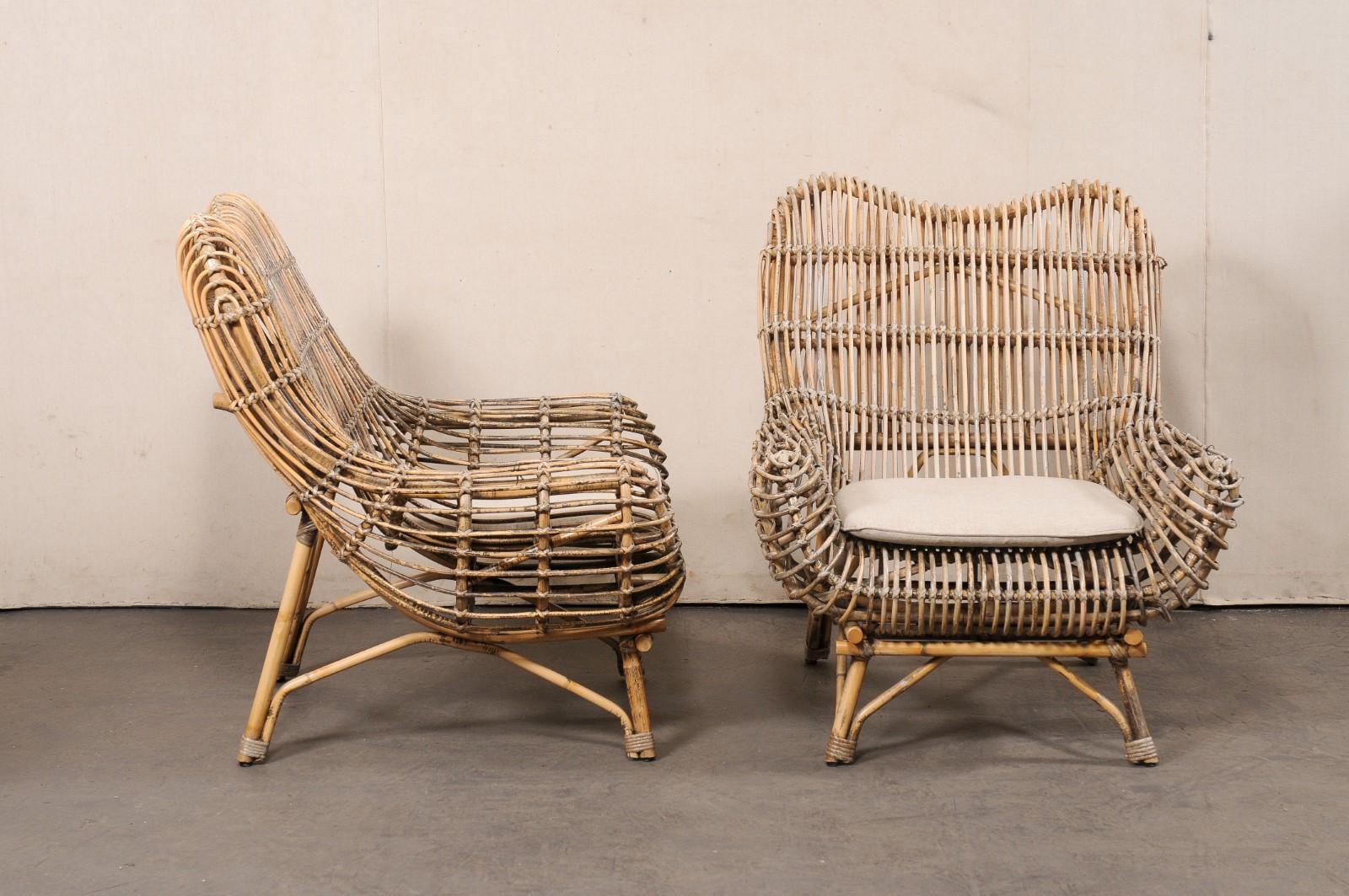 Dutch Pair of Bamboo & Rattan Lounge Chairs For Sale 1