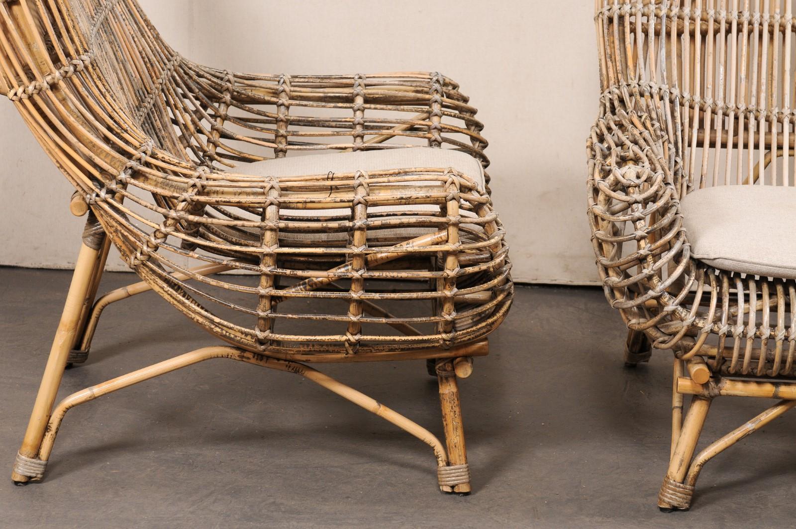 Dutch Pair of Bamboo & Rattan Lounge Chairs For Sale 2