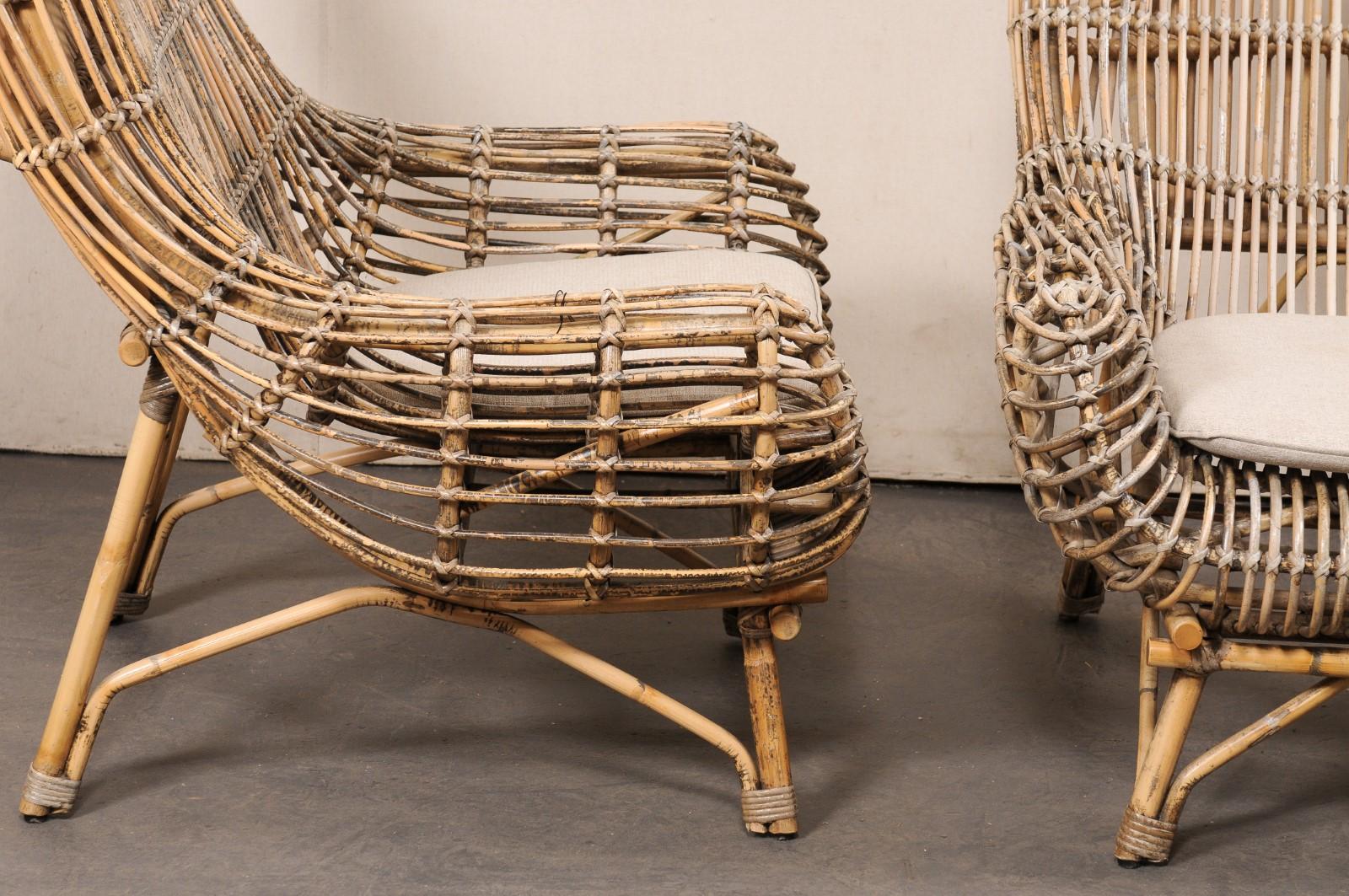 Pareja de tumbonas holandesas de bambú y ratán Bambú en venta