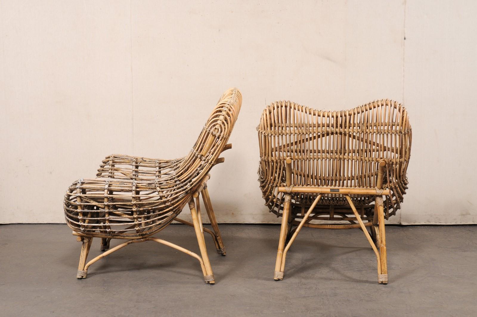 Dutch Pair of Bamboo & Rattan Lounge Chairs For Sale 5
