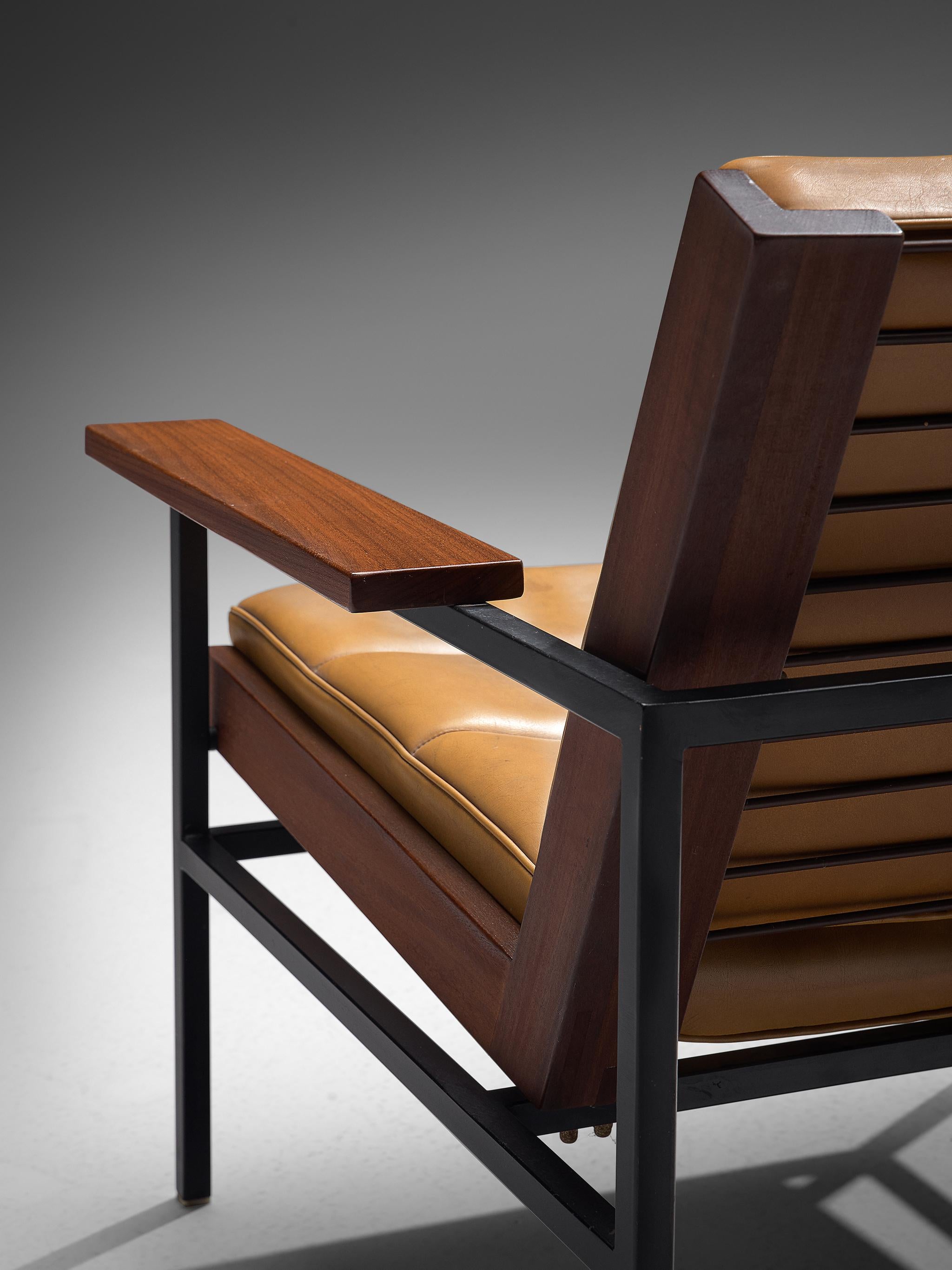 Mid-Century Modern Dutch Pair of Lounge Chairs with Steel Frame