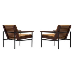 Dutch Pair of Lounge Chairs with Steel Frame