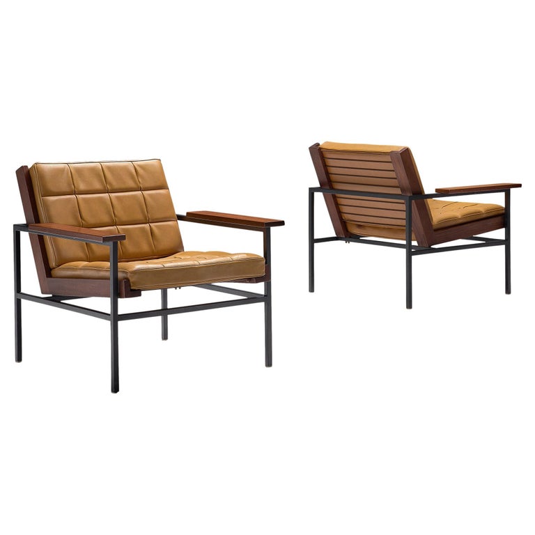Dutch Pair of Lounge Chairs with Steel Frames For Sale at 1stDibs