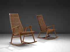 Dutch Pair of Rocking Chairs in Cane, 1950s