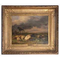 Peinture pastorale hollandaise sur panneau de Balthasar Paul Ommeganck