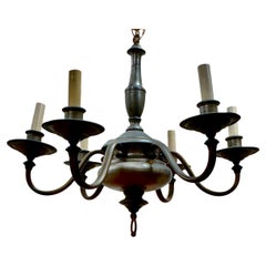 Antique Dutch Pewter and Bronze Chandelier