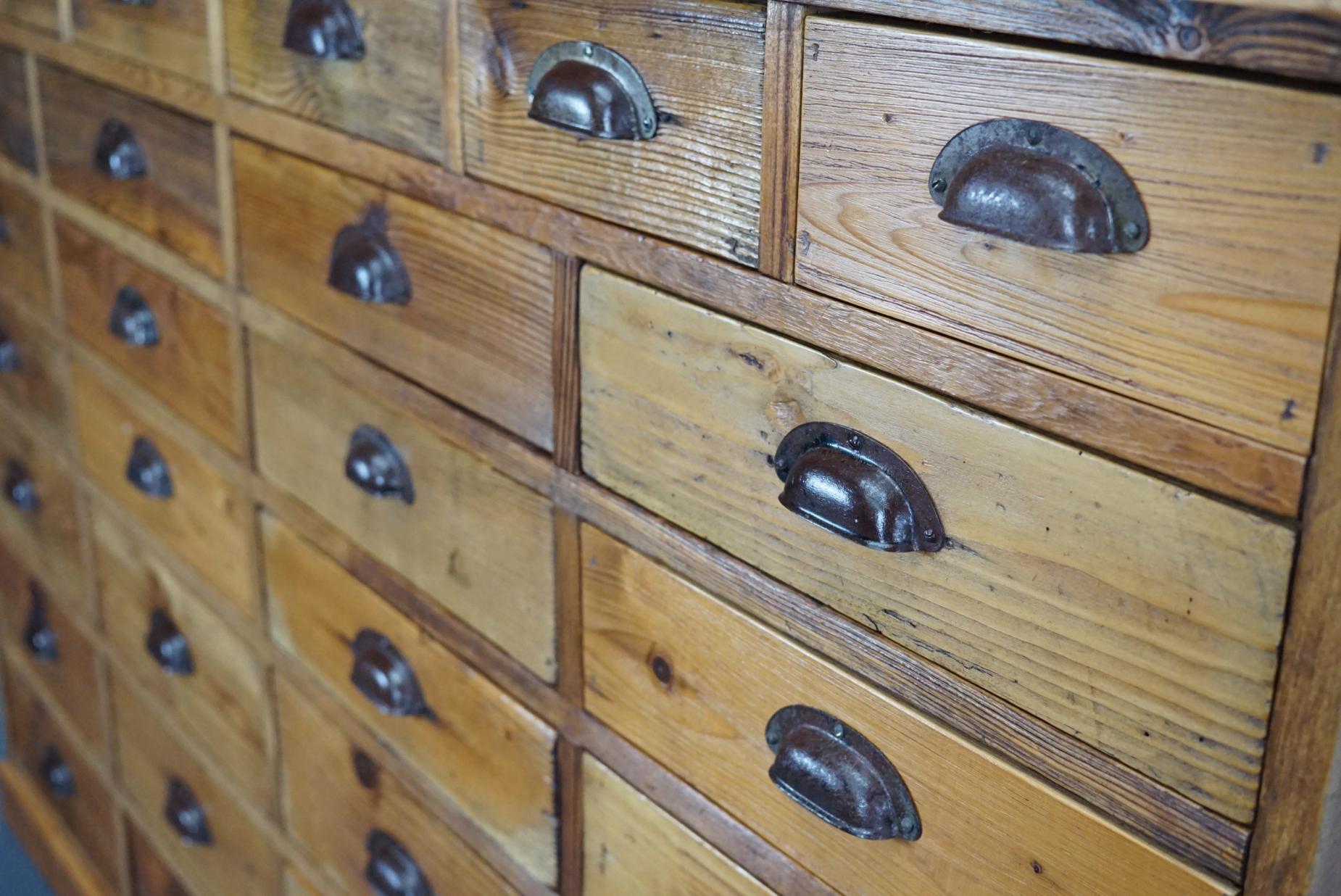 Dutch Pine Apothecary Cabinet or Bank of Drawers, 1940s 5