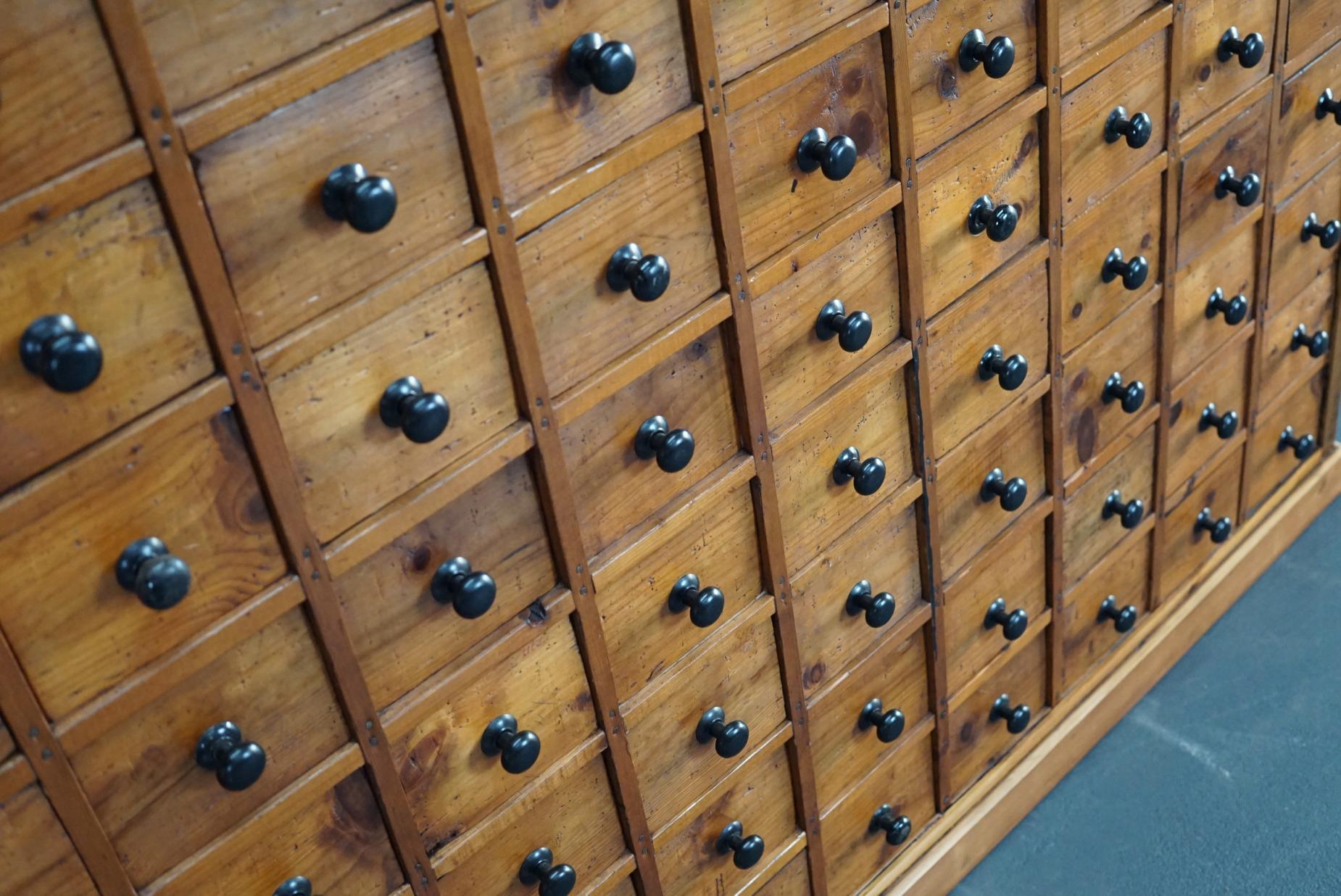Dutch Pine Apothecary Cabinet or Bank of Drawers, 1940s 6