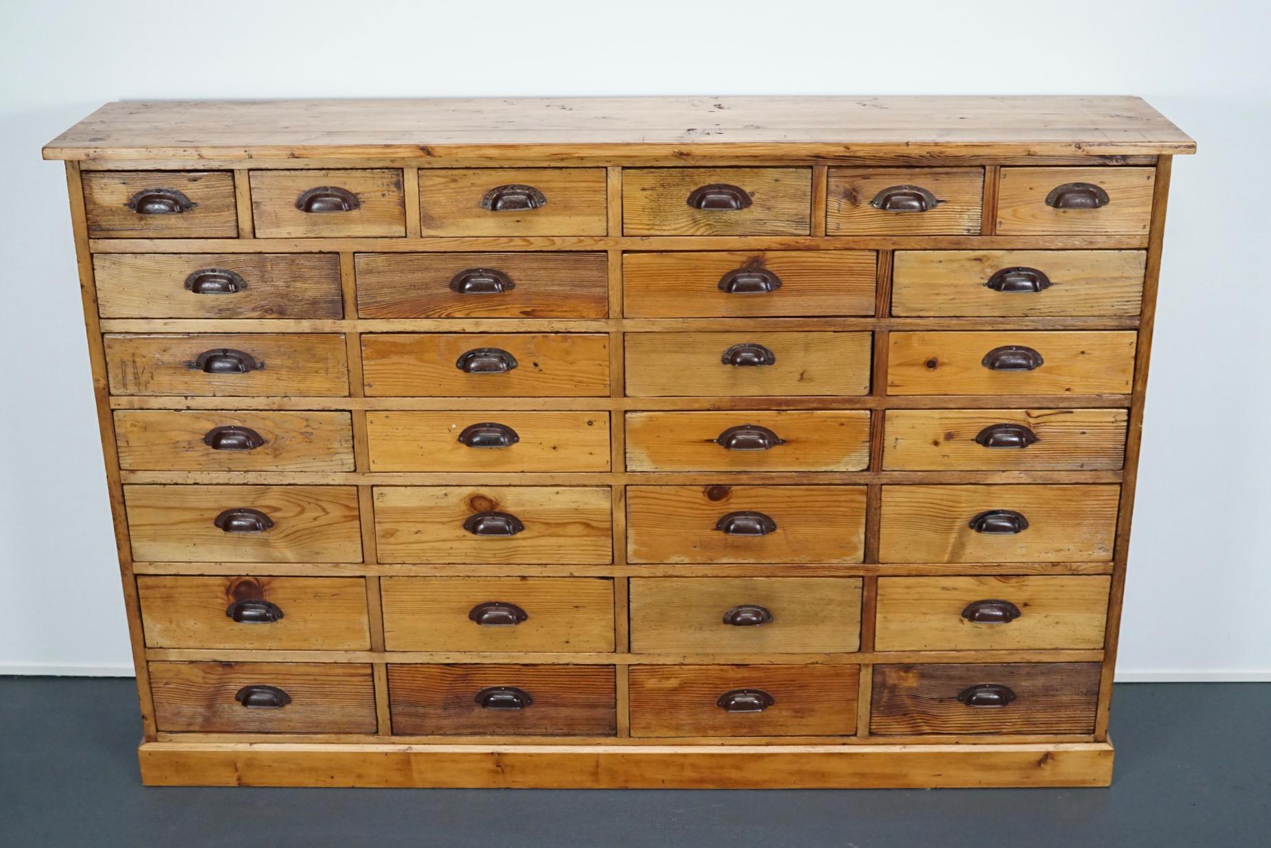 Dutch Pine Apothecary Cabinet or Bank of Drawers, 1940s 7