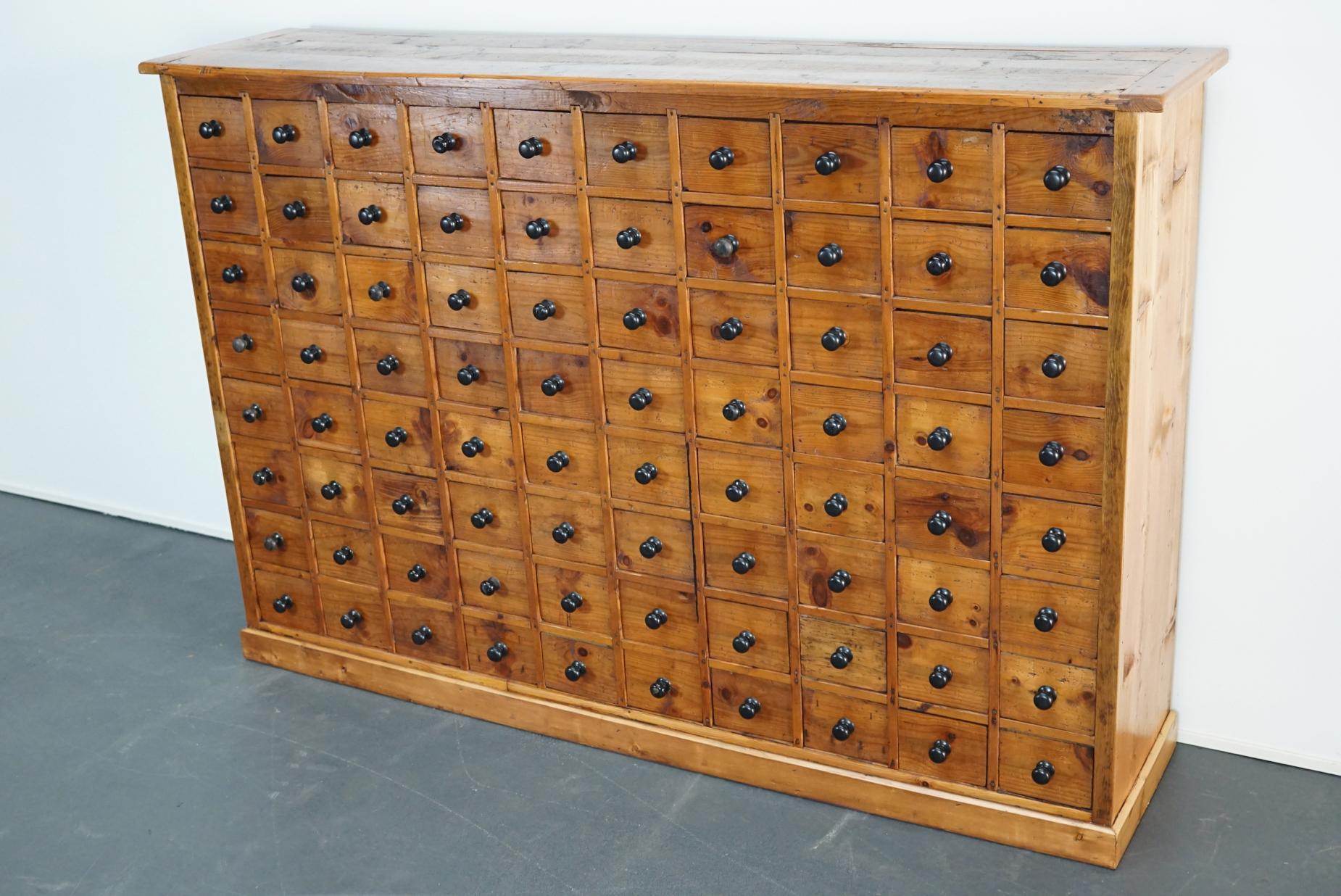 Dutch Pine Apothecary Cabinet or Bank of Drawers, 1940s 7