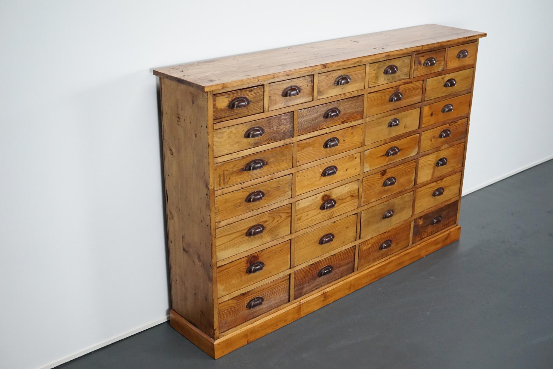 Dutch Pine Apothecary Cabinet or Bank of Drawers, 1940s 8