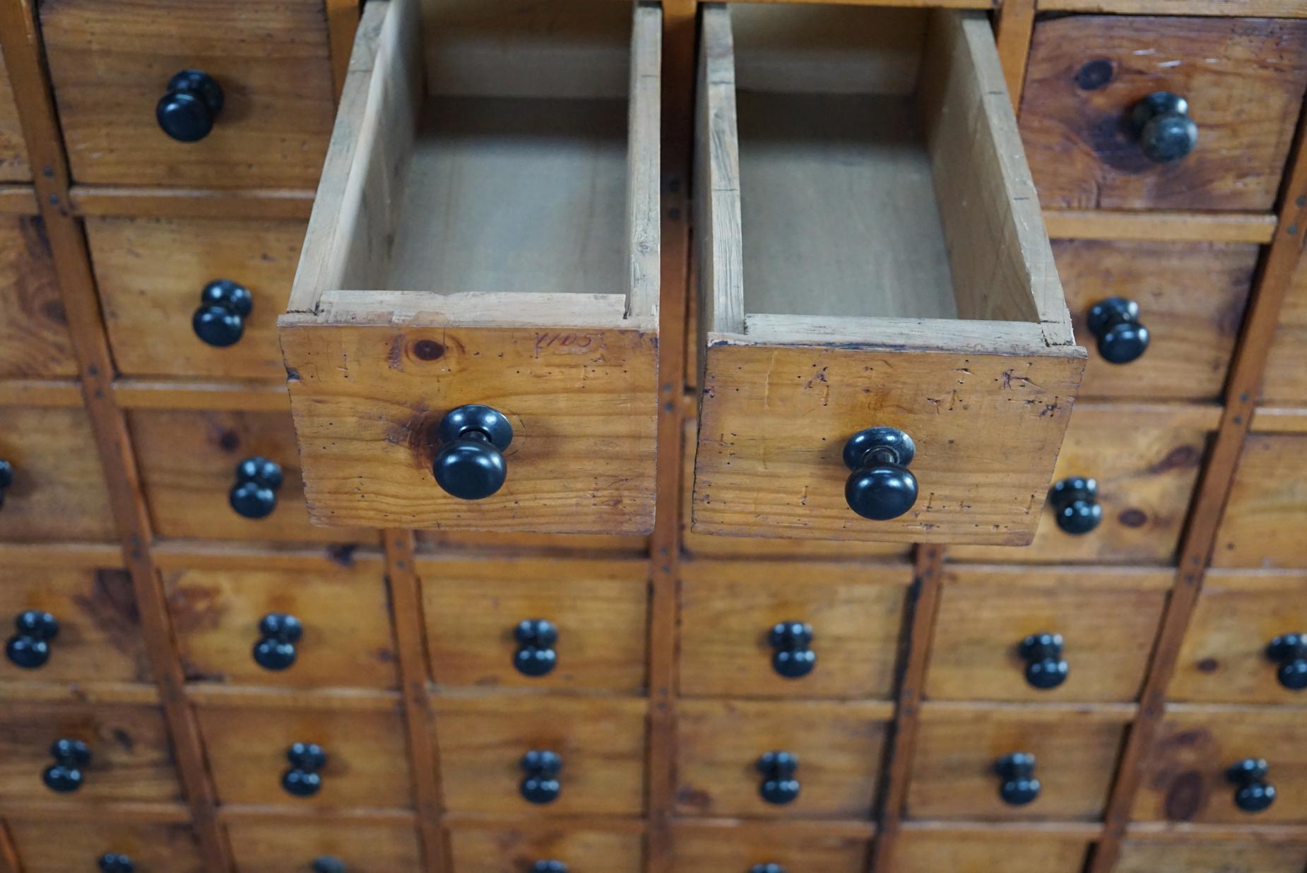 Dutch Pine Apothecary Cabinet or Bank of Drawers, 1940s 8