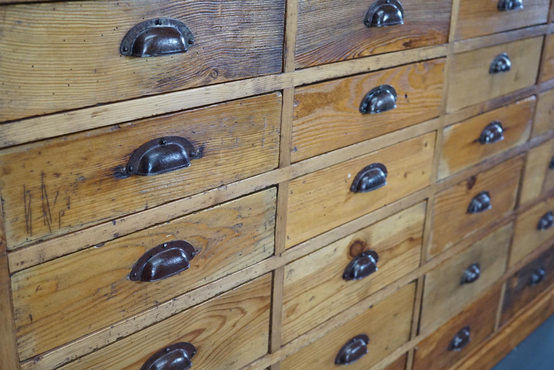 Dutch Pine Apothecary Cabinet or Bank of Drawers, 1940s 9