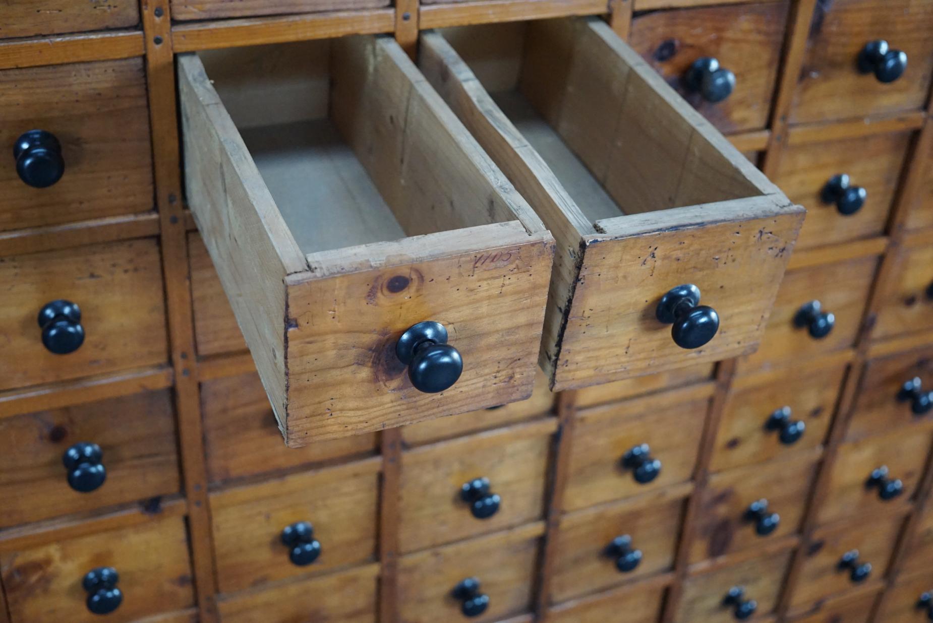 Dutch Pine Apothecary Cabinet or Bank of Drawers, 1940s 9