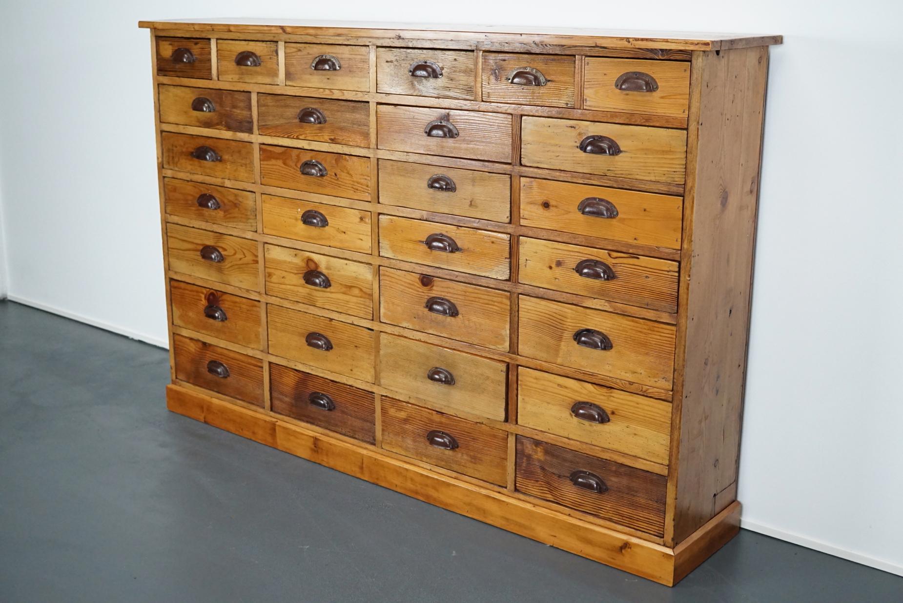 Mid-20th Century Dutch Pine Apothecary Cabinet or Bank of Drawers, 1940s