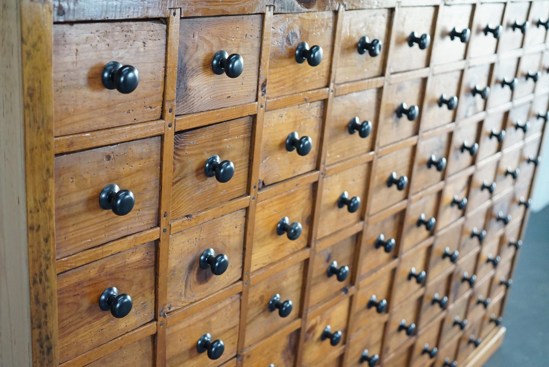 Mid-20th Century Dutch Pine Apothecary Cabinet or Bank of Drawers, 1940s