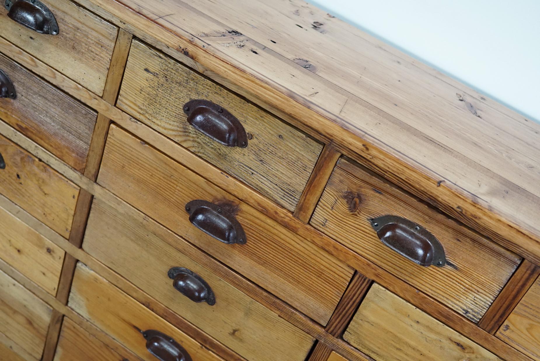 Dutch Pine Apothecary Cabinet or Bank of Drawers, 1940s 1