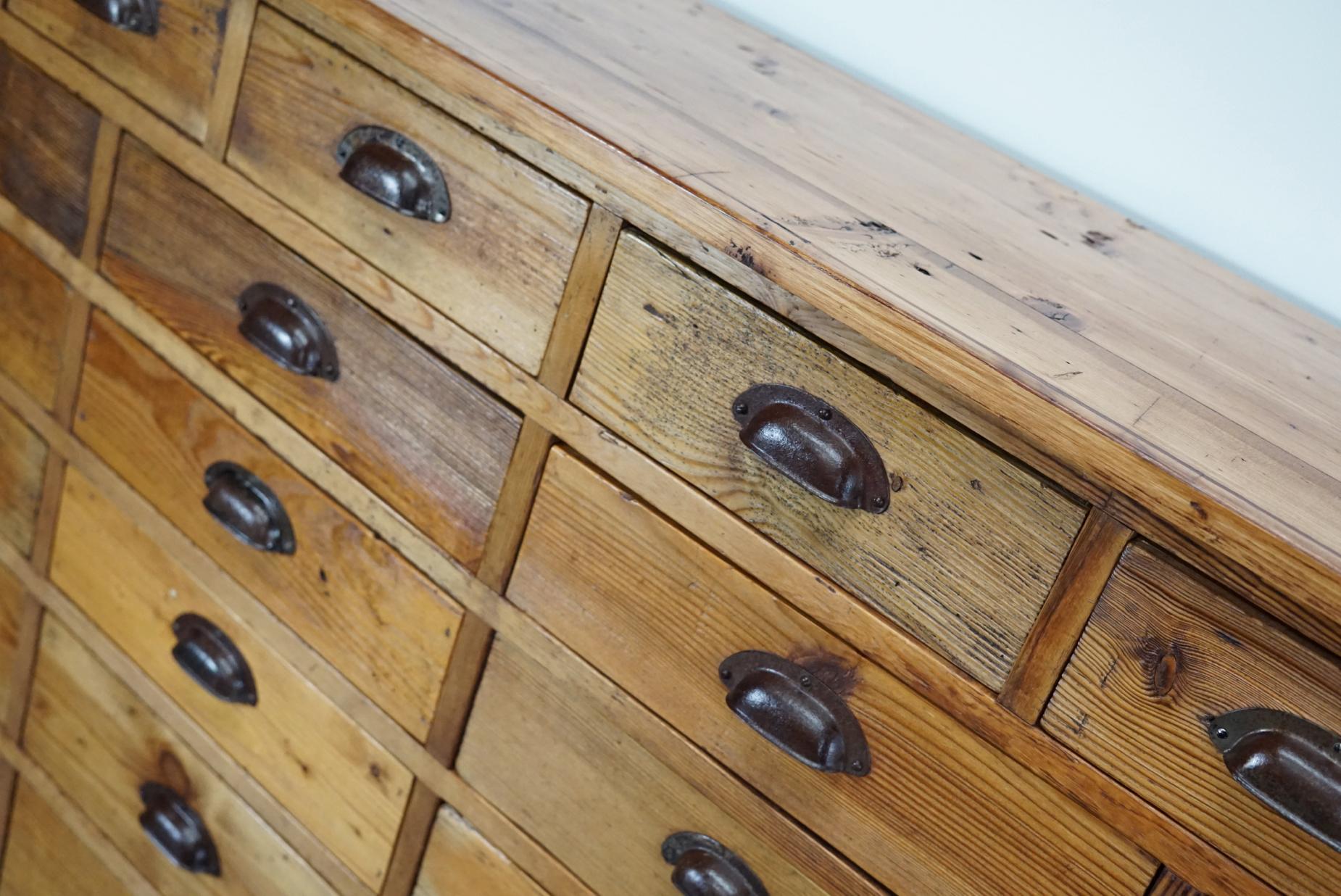 Dutch Pine Apothecary Cabinet or Bank of Drawers, 1940s 2