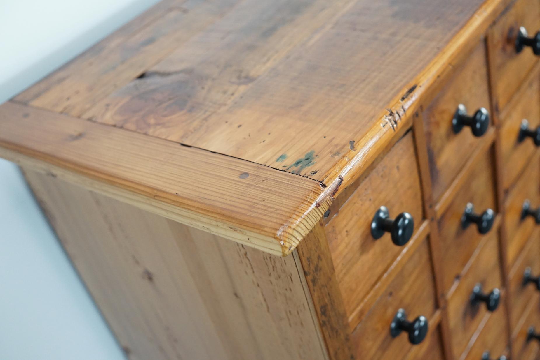 Dutch Pine Apothecary Cabinet or Bank of Drawers, 1940s 2