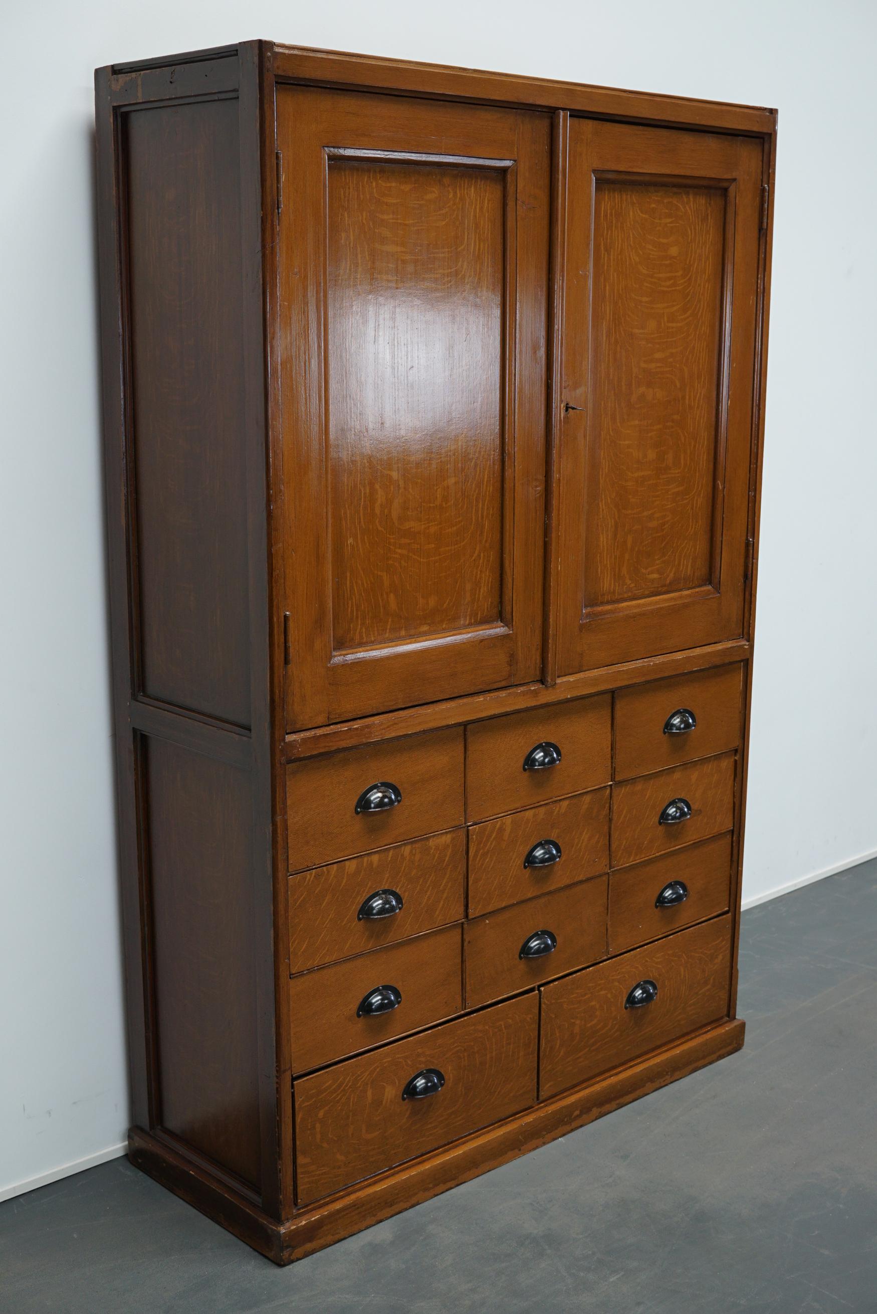 Dutch Pine Bank of Drawers Faux Oak Paint, Early 20th Century 1