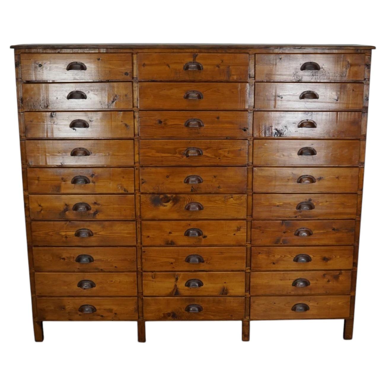 Dutch Pine Industrial Apothecary / Workshop Cabinet, 1950s
