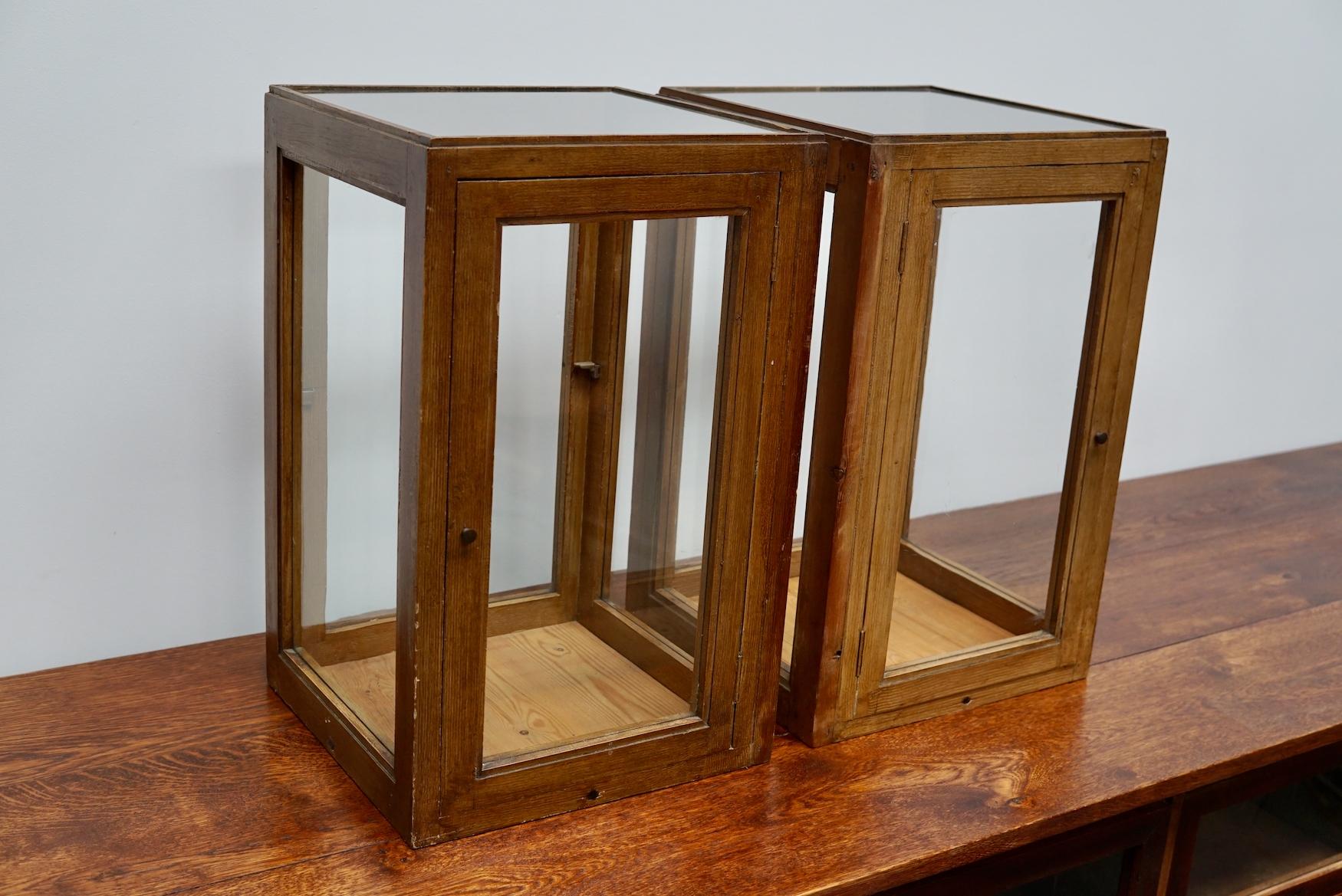 Dutch Pine Pair of Faux Oak Paint Vitrines, Early 20th Century For Sale 1