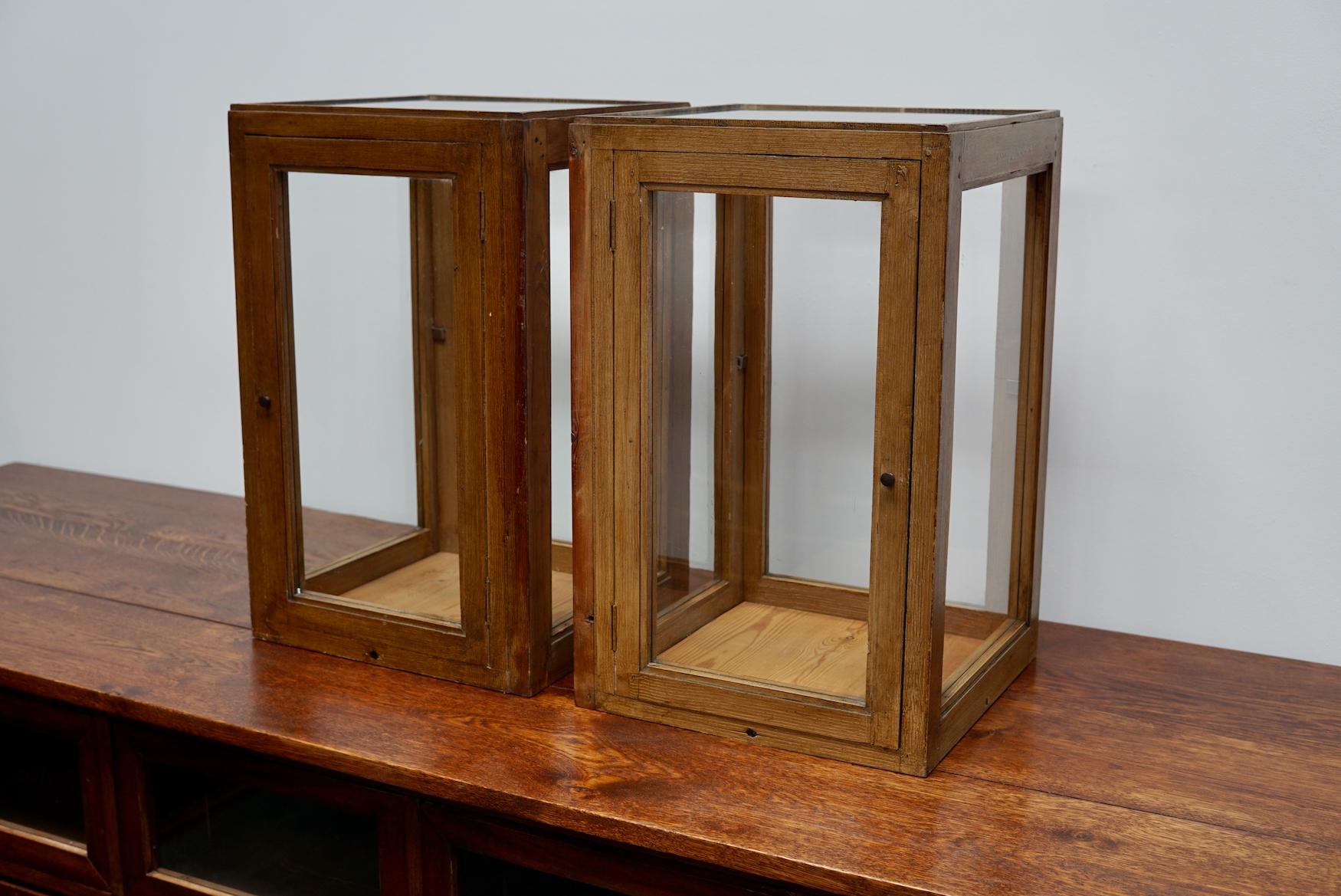 Dutch Pine Pair of Faux Oak Paint Vitrines, Early 20th Century For Sale 2