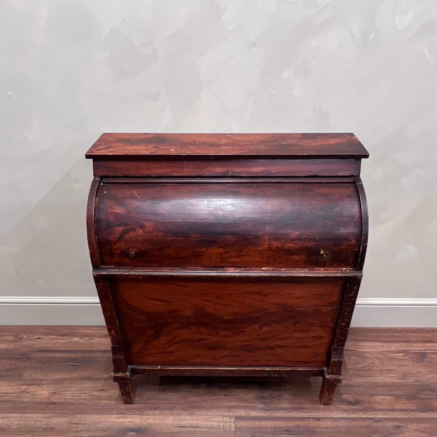 Dutch Pine Roll Top Cabinet Country House Style Original Scumbled paint C1900 For Sale 8