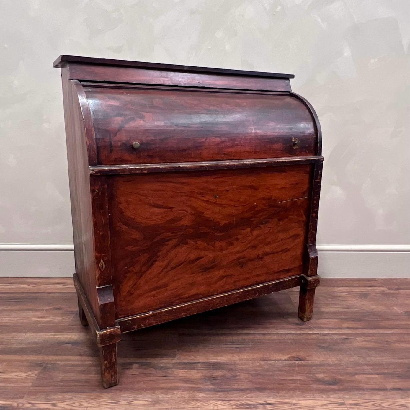 Early 20th Century Dutch Pine Roll Top Cabinet Country House Style Original Scumbled paint C1900 For Sale