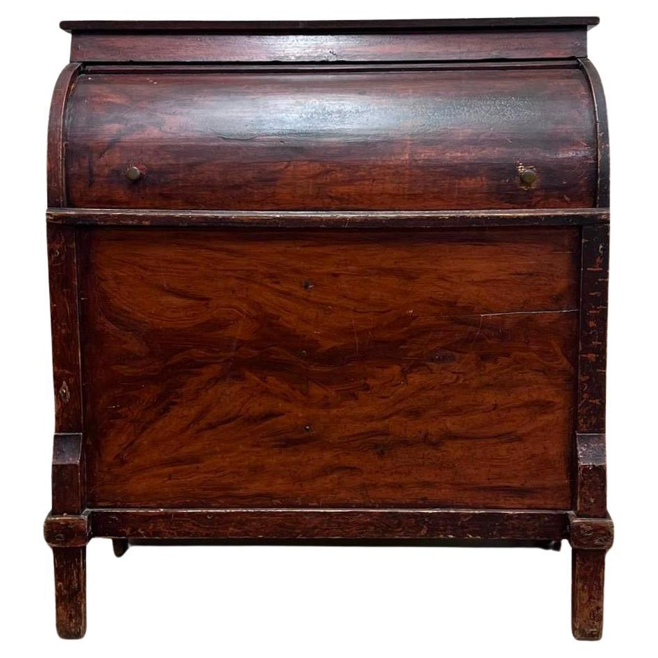 Dutch Pine Roll Top Cabinet Country House Style Original Scumbled paint C1900 For Sale